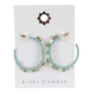 Black Diamond Turquoise Embellished Crystal Hoop Earrings NWT